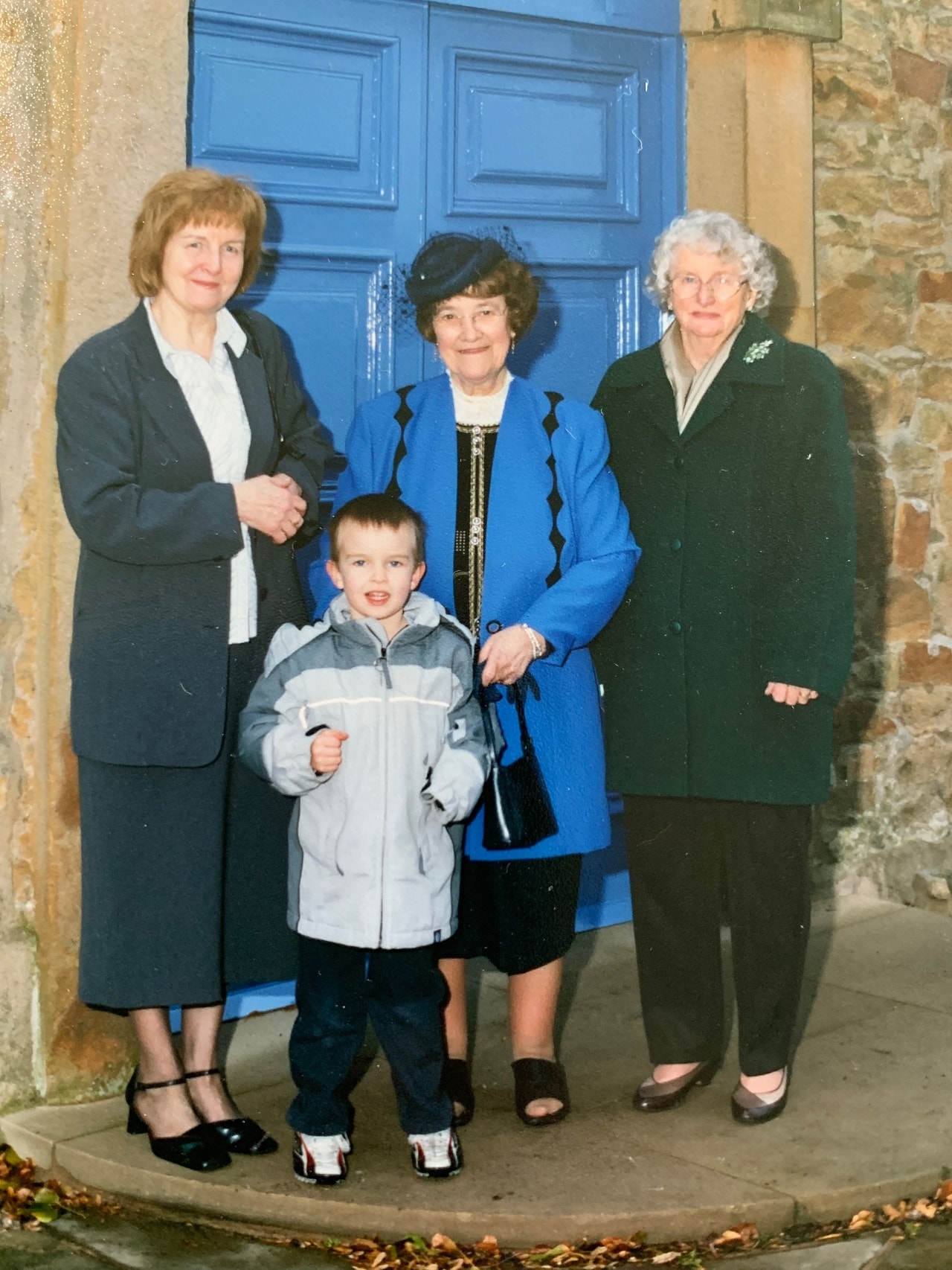 Cometan with his maternal grandmother, Hilda Warbrick (left), his paternal grandmother, Irene Taylor (centre), and his great aunt, Monica Bolton (right).
