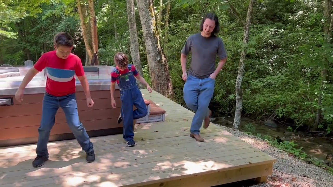 Zeb Love Da Kids - Zeb Ross - J. Creek Cloggers dancing on the Creekside Hot Tub Deck at the Cabin